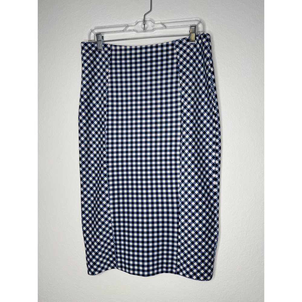 New York & Company 7th Avenue Blue Gingham Pencil Skirt Size 8 Office Career